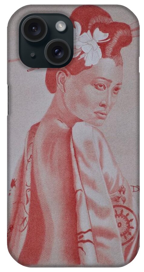 Geisha; Pastel Pencil; Drawing; Art; Artwork iPhone Case featuring the drawing Geisha by Edward Kovalsky