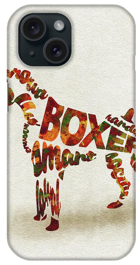 German iPhone Case featuring the painting German Boxer Watercolor Painting / Typographic Art by Inspirowl Design