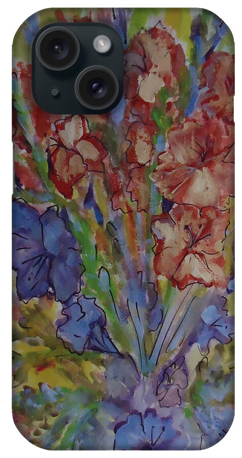 A Bouquet Of Mixed Flowers iPhone Case featuring the mixed media Gilded Flowers by Charme Curtin