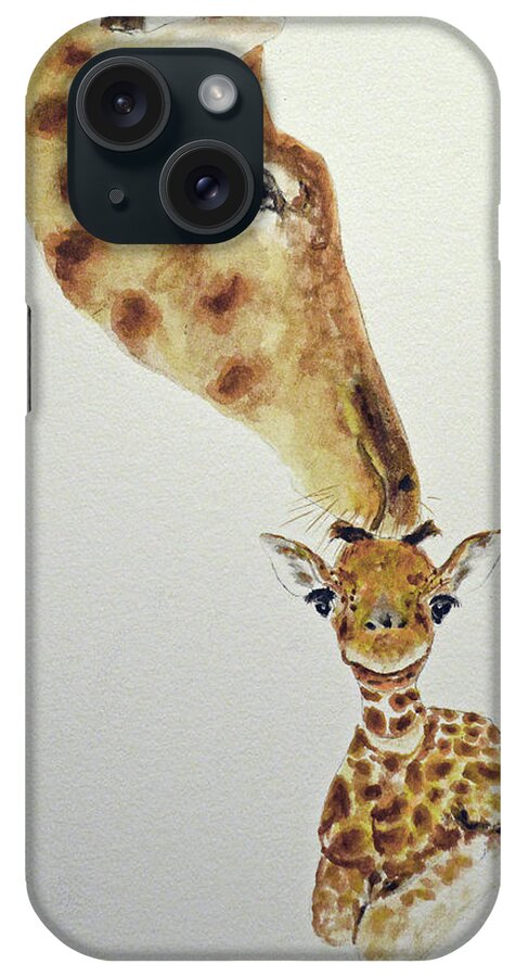 Lion iPhone Case featuring the painting Giraffe And Baby by Ken Figurski
