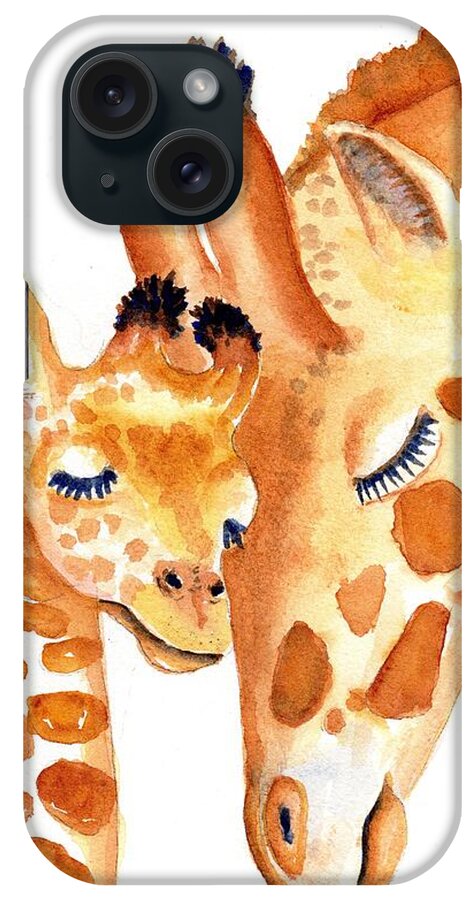 Giraffe iPhone Case featuring the painting Giraffe Baby and Mother Zen by Carlin Blahnik CarlinArtWatercolor