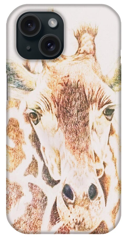 Giraffe iPhone Case featuring the drawing Giraffe by Gerry Delongchamp