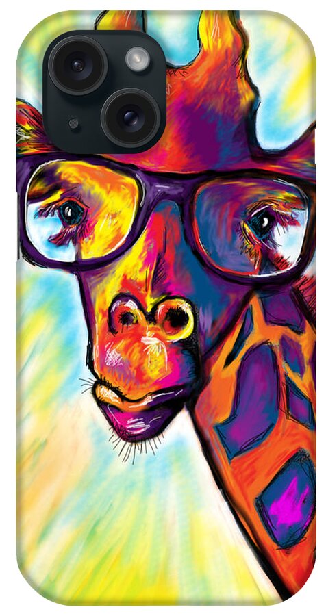 Giraffe iPhone Case featuring the painting Giraffe Wearing Glasses by Julianne Black DiBlasi