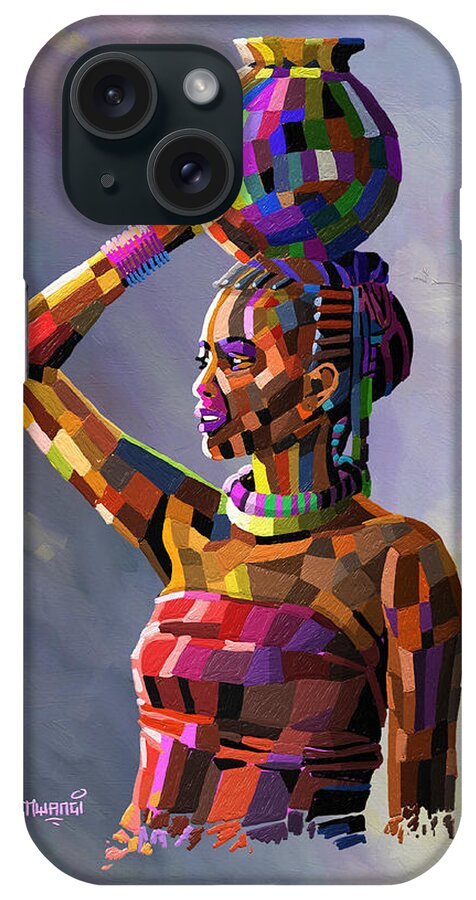 Water iPhone Case featuring the painting Girl Carrying Water by Anthony Mwangi