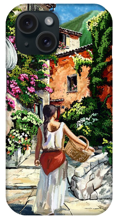 Girl With Basket On A Greek Island iPhone Case featuring the painting Girl With Basket On A Greek Island by Tim Gilliland
