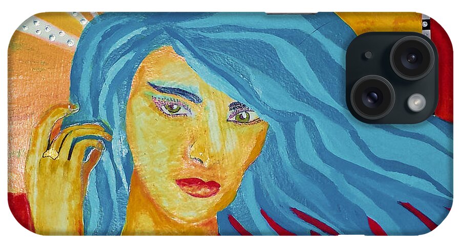 Abstract Girl iPhone Case featuring the mixed media Girl with the Blue Hair by Elise Boam