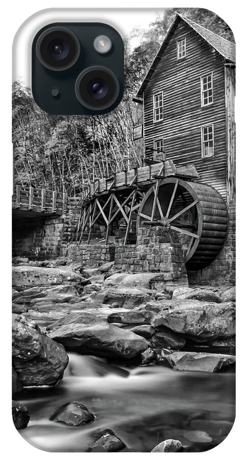 Babcock State Park iPhone Case featuring the photograph Glade Creek Mill in Black and White by Norma Brandsberg