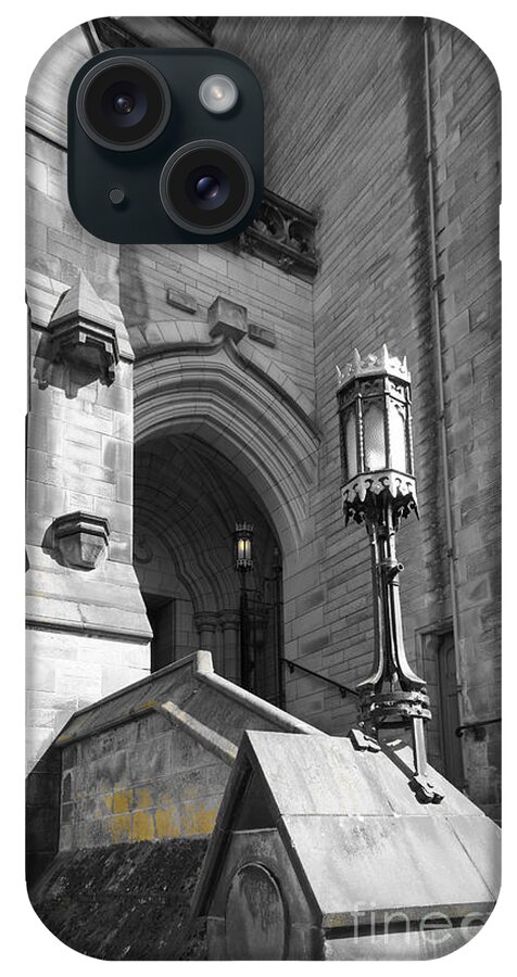 Lamppost iPhone Case featuring the photograph Glasgow University. Lamppost at entrance. by Elena Perelman