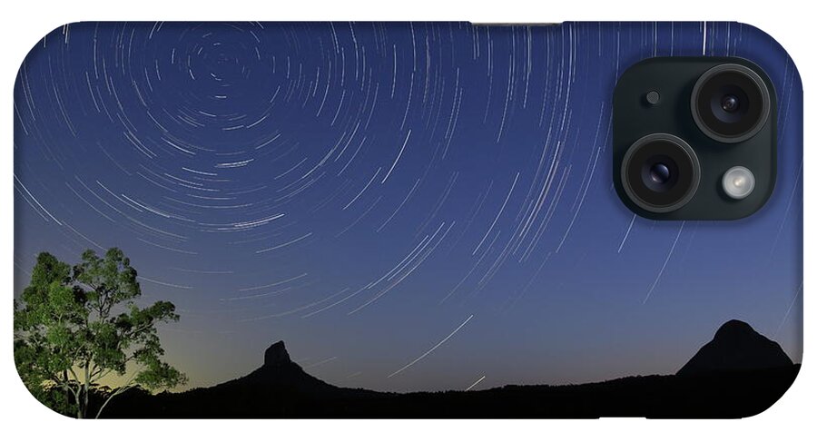 Lightpainting iPhone Case featuring the photograph Glasshouse Mountains 2AM 4418-4497_stack by Andrew McInnes
