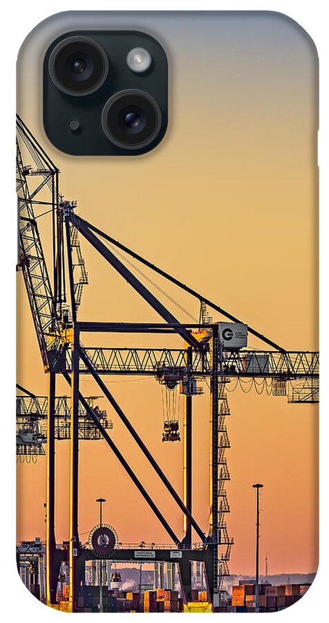 Crane iPhone Case featuring the photograph Global Containers Terminal Cargo Freight Cranes by Susan Candelario