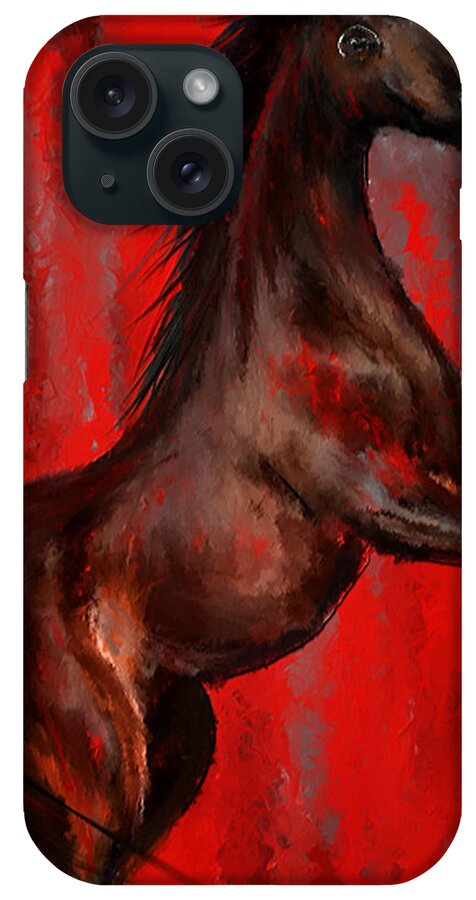 Abstract Arabian Horse Art iPhone Case featuring the painting Glorious Red - Arabian Horse Painting by Lourry Legarde