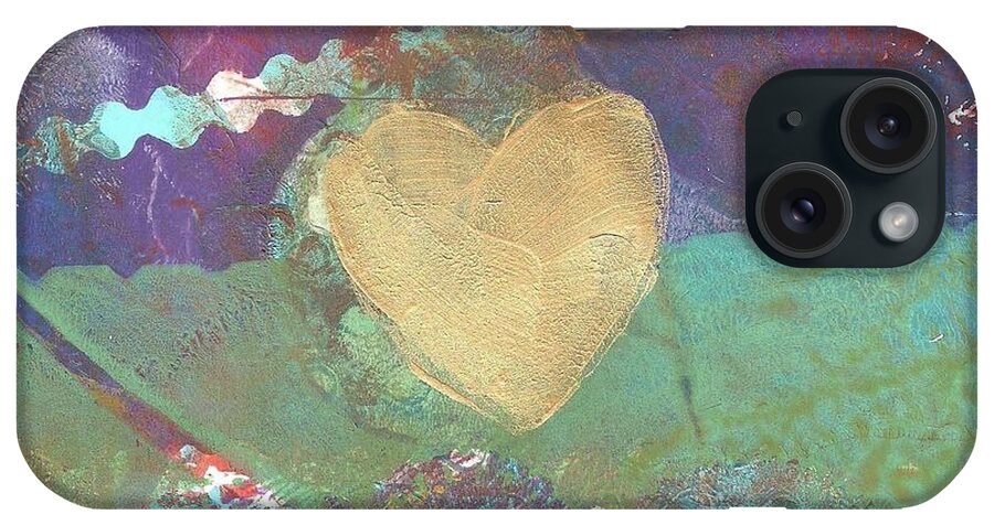 Whimsical iPhone Case featuring the painting Golden Heart Monoprint by Cynthia Westbrook