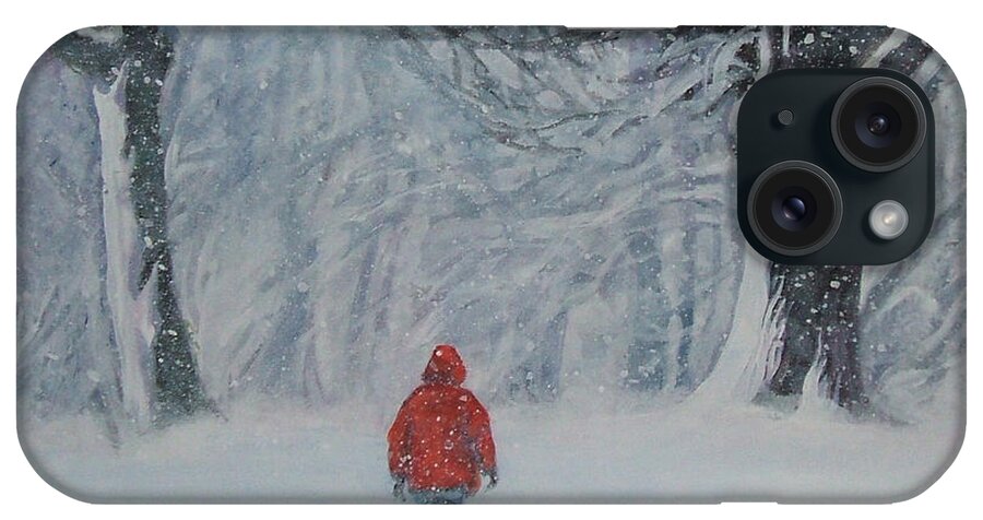 Golden Retriever iPhone Case featuring the painting Golden Retriever winter walk by Lee Ann Shepard