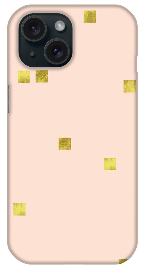 Minimalist iPhone Case featuring the digital art Golden scattered confetti pattern, baby pink background by Tina Lavoie