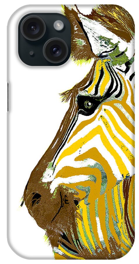 Zebra iPhone Case featuring the painting Golden Zebra by Saundra Myles