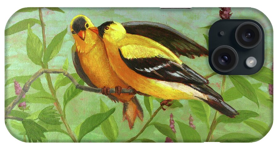 Yellow iPhone Case featuring the painting Goldfinch Love by Don Morgan
