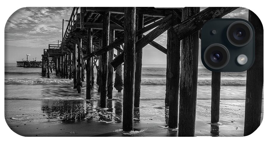 Goleta Beach Pier Black And White iPhone Case featuring the photograph Goleta Beach Pier Black And White by Mitch Shindelbower