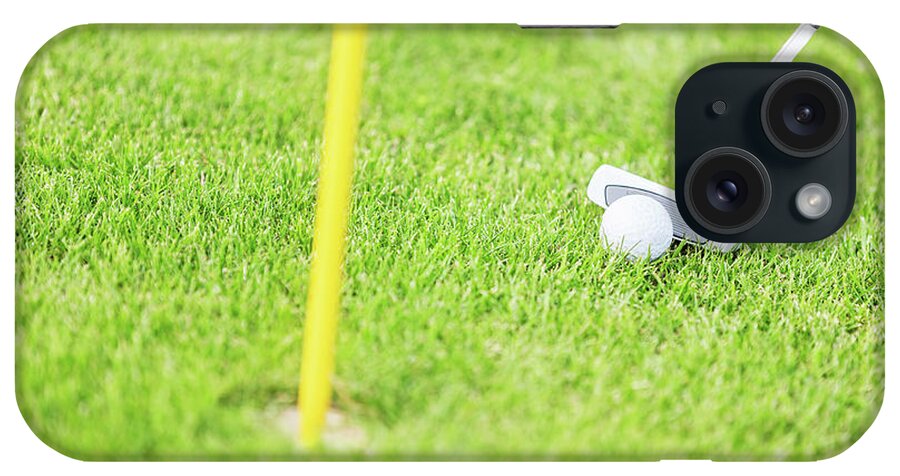 Golf iPhone Case featuring the photograph Golf ball and club before hitting close up. by Michal Bednarek