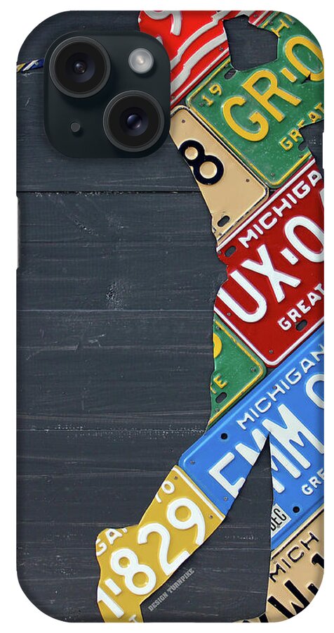 Golfer iPhone Case featuring the mixed media Golfer Silhouette Recycled Vintage Michigan License Plate Art by Design Turnpike