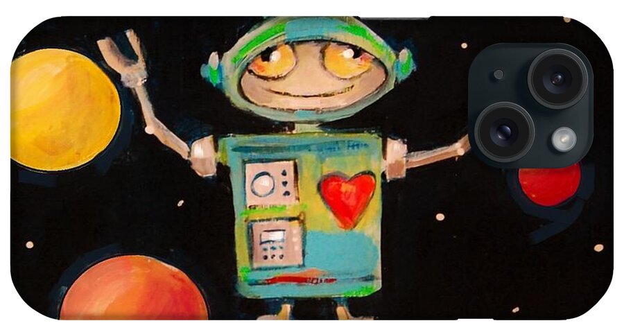 Robot iPhone Case featuring the painting Gotta Have Heart by Jean Cormier