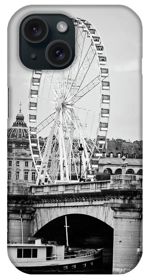 Black And White iPhone Case featuring the photograph Grande Roue in Paris - Black and White by Melanie Alexandra Price