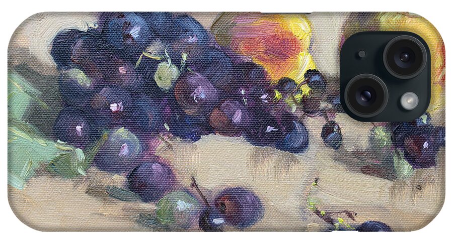 Grape iPhone Case featuring the painting Grape and Peach by Ylli Haruni