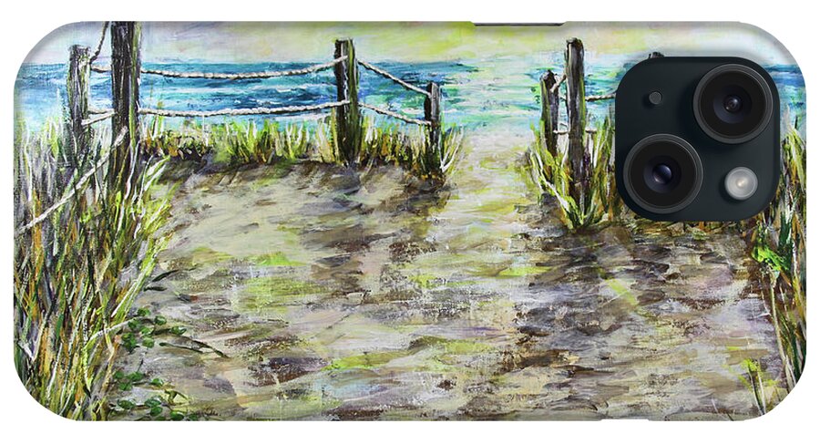 Beach iPhone Case featuring the painting Grassy Beach Post Morning 2 by Janis Lee Colon