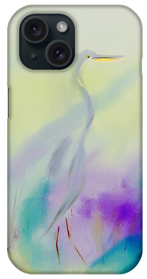 Ipad Painting iPhone Case featuring the digital art Great Blue Heron Sillouette Abstract by Frank Bright