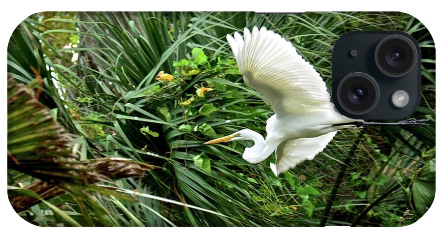 Egret iPhone Case featuring the photograph Great Egret In Flight by Carol Bradley