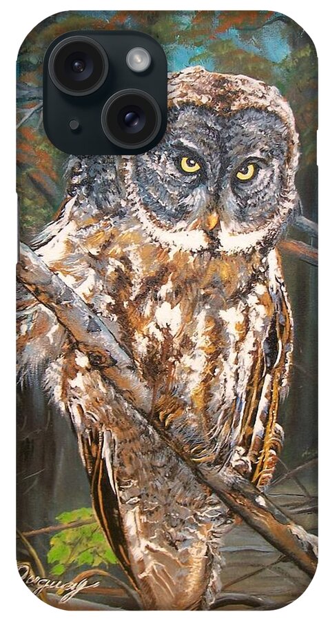 Tags iPhone Case featuring the painting Great Grey Owl 2 by Sharon Duguay