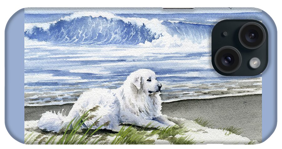 Great iPhone Case featuring the painting Great Pyrenees at the Beach by David Rogers