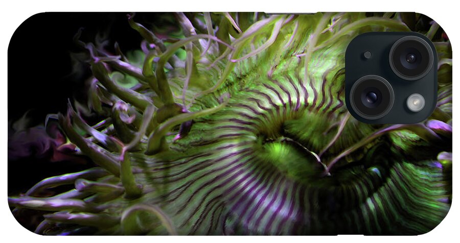 Sea Anemone iPhone Case featuring the digital art Green Anemone by Lisa Redfern