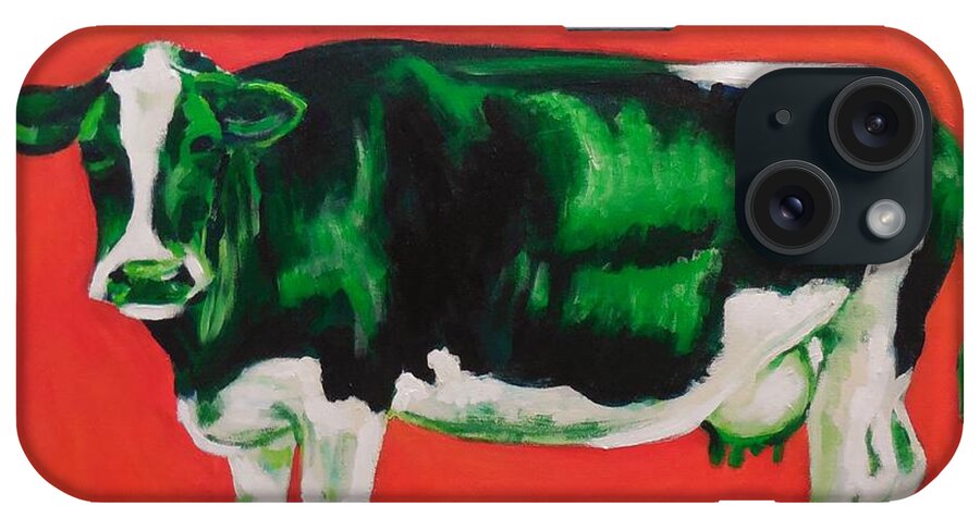Cow iPhone Case featuring the painting Green Cow by Cami Lee