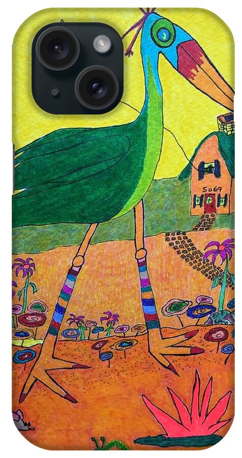 Hagood iPhone Case featuring the painting Green Crane with Leggings and Painted Toes by Lew Hagood