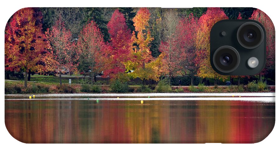 Landscape iPhone Case featuring the photograph Green Lake Autumn Reflection by Emerita Wheeling