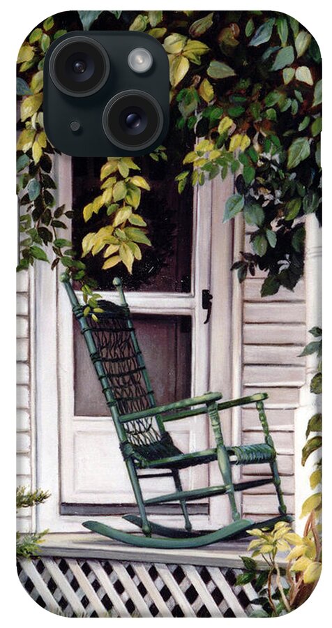 Farmhouse iPhone Case featuring the painting Green Rocking Chair by Marie Witte