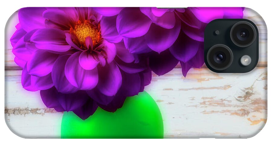 Color iPhone Case featuring the photograph Green Vase And Dahlias by Garry Gay