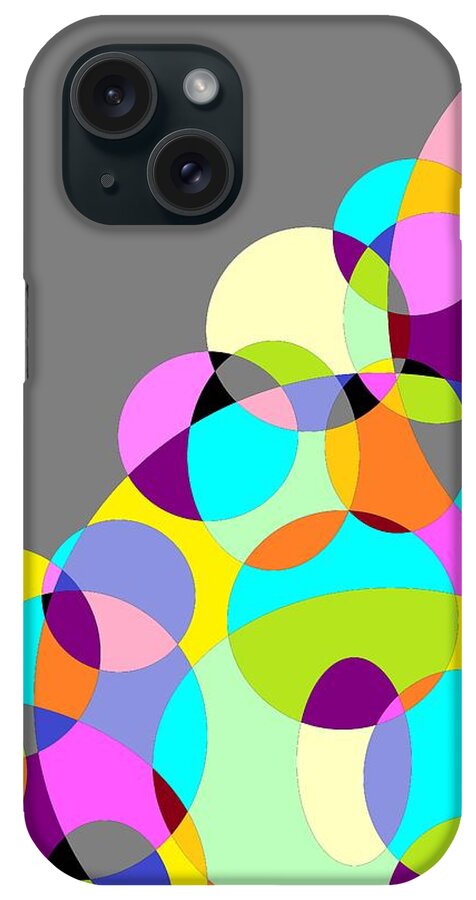 Grey iPhone Case featuring the digital art Grey Multicolored Circles Abstract by Marianna Mills