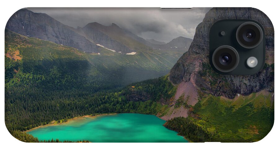 Grinnell iPhone Case featuring the photograph Grinnell Lake Shining Under The Storm by Adam Jewell