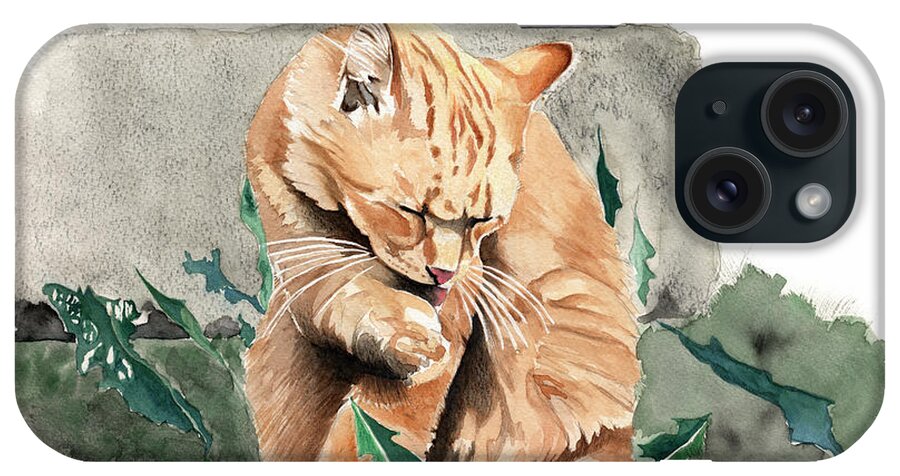 Cat iPhone Case featuring the painting Grooming Time by Louise Howarth