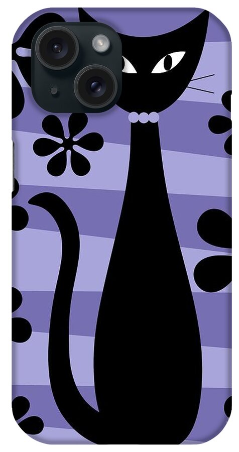 Donna Mibus iPhone Case featuring the digital art Groovy Flowers with Cat Purple and Light Purple by Donna Mibus