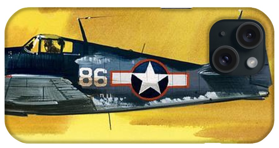 Aircraft; Aeroplane; Plane; Flying; Grumman F4rf-3 Wildcat; Grumman F6f-3 Hellcat; Chance Vought F4u-1a Corsair iPhone Case featuring the painting Grumman F6F-3 Hellcat by Wilf Hardy