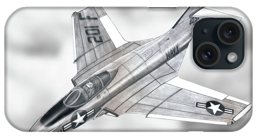 Aviation Art iPhone Case featuring the drawing Grumman F9F Cougar by Douglas Castleman