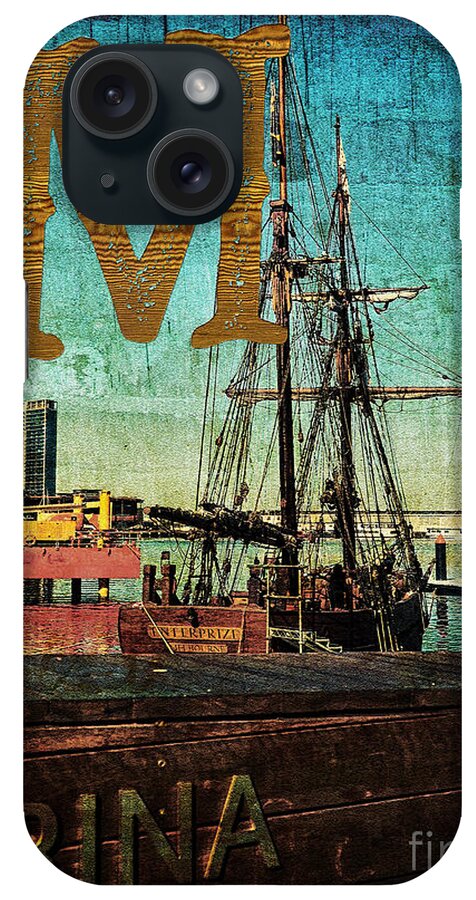 Melbourne iPhone Case featuring the photograph Grungy Melbourne Australia Alphabet Series Letter M Marina Dockl by Beverly Claire Kaiya