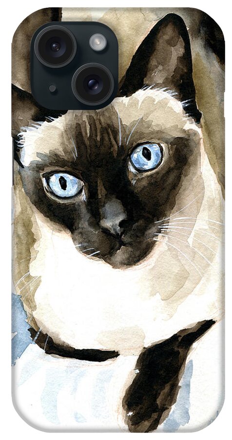 Cat iPhone Case featuring the painting Guardian Angel - Siamese Cat Portrait by Dora Hathazi Mendes