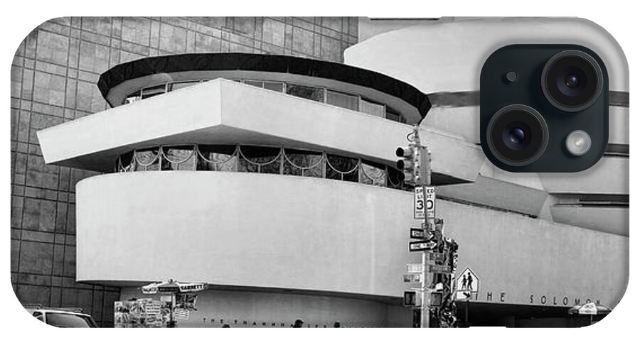 Nyc iPhone Case featuring the photograph Guggenheim Museum NYC BW by Chuck Kuhn