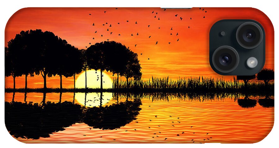 Guitar iPhone Case featuring the digital art Guitar Island Sunset by PsychoShadow ART