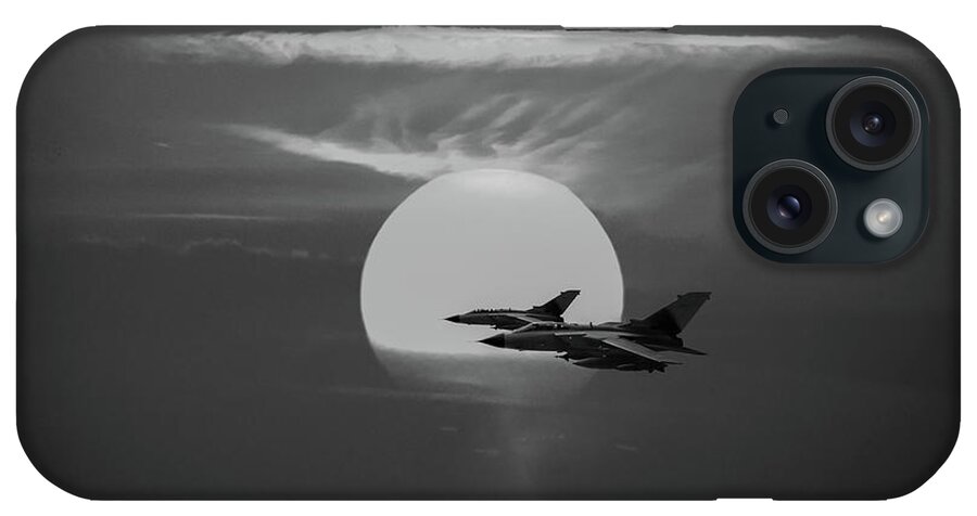 Tornado Gr1 iPhone Case featuring the photograph Gulf War sunset departure BW version by Gary Eason