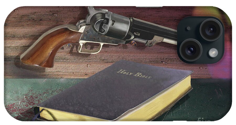 Guns iPhone Case featuring the digital art Gun and Bibles by Dale Turner
