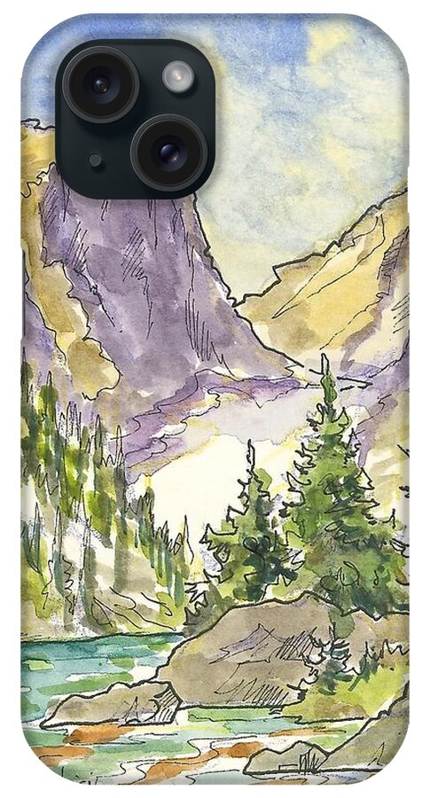 Watercolor Sketch iPhone Case featuring the painting Hallett's Peak by Victoria Lisi